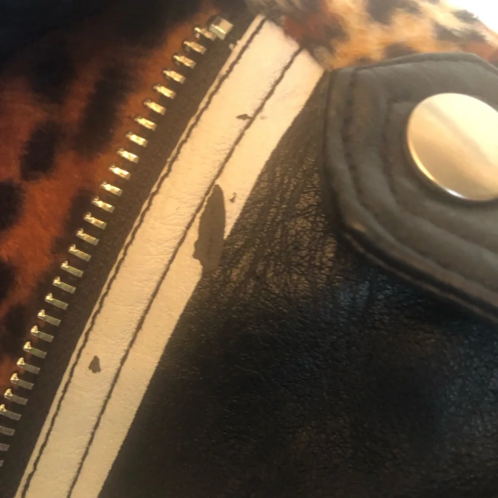 Studded Black Vegan Leather Jacket with White Graphic Patches